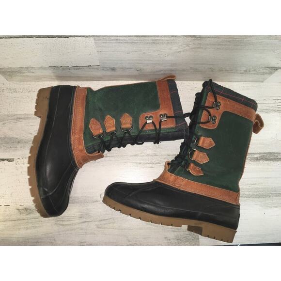 Eddie Bauer Duck Waterproof Snow Hiking Winter Boot Mens 8 Green Blue Leather - Picture 9 of 14